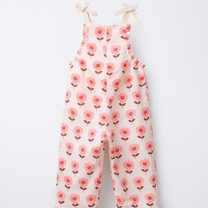 ZARA Baby Linen/Cotton  Long Floral Jumpsuit 12-18 months